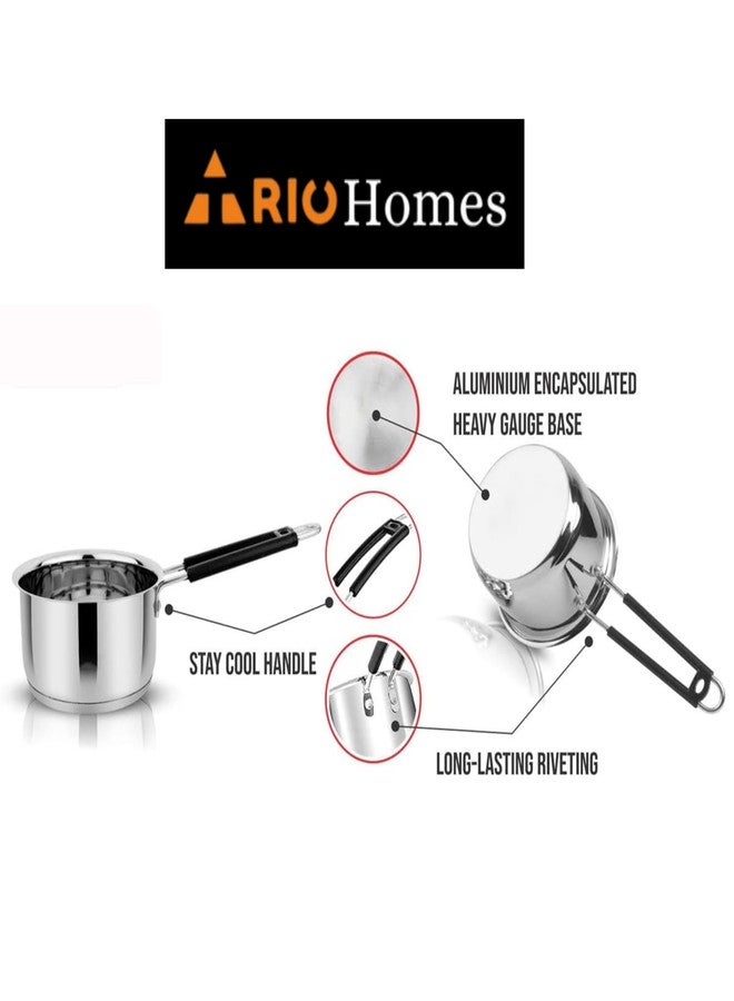 TRIOHOMES- Stainless Steel Induction Bottom Sauce Pan, Silver Kitchen Cookware Size-1650ML (16 CM) - Image 2
