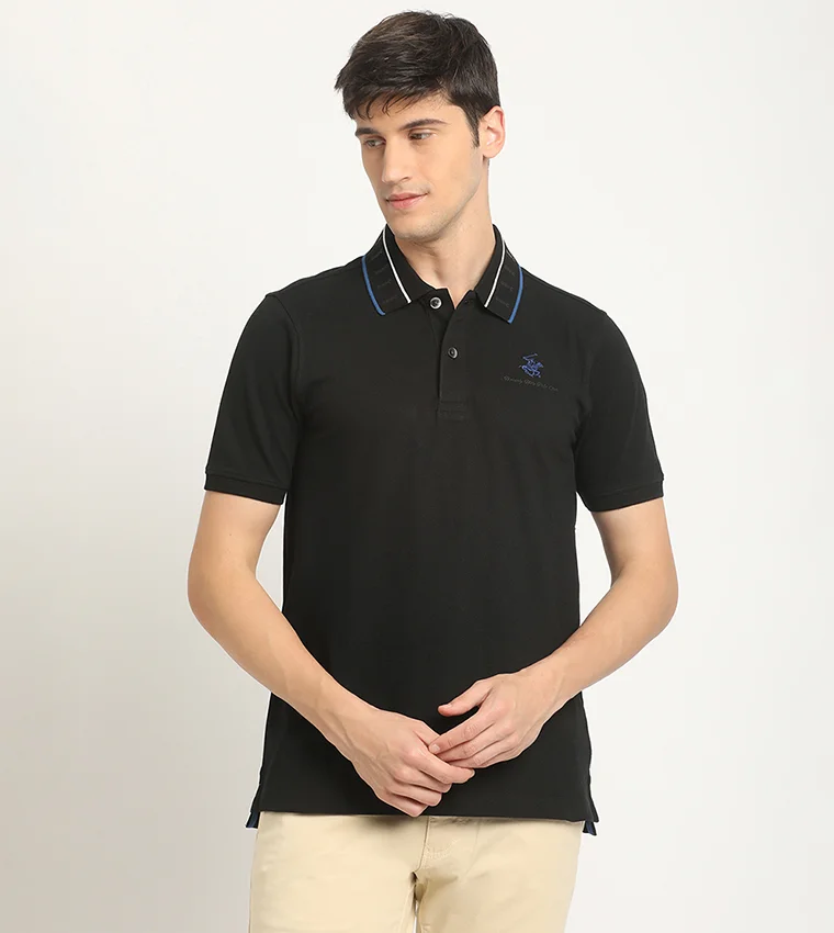 BEVERLY HILLS POLO CLUB Logo Embroidered Contrast Trim Polo T-Shirt