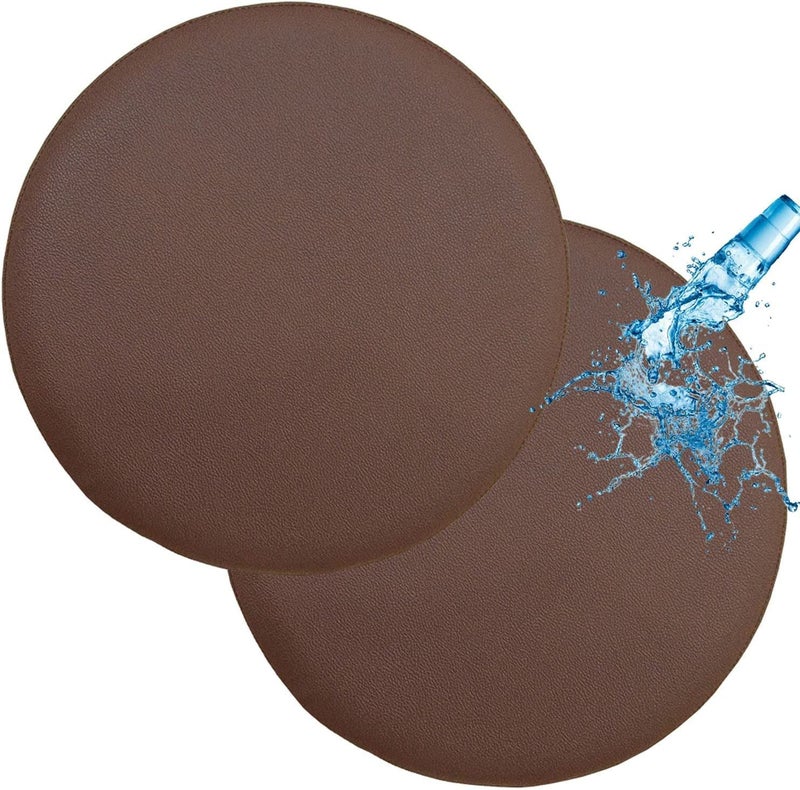 IYB-Flex-Leather Waterproof Round Bar Stool & Chair Seat Covers with Elastic Washable Stool Cushion Cover-(4.5 Inch/ 37 CM)-(Tan-Brown)-(Set of 2) - Image 1