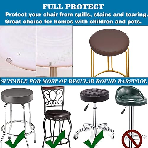 IYB-Flex-Leather Waterproof Round Bar Stool & Chair Seat Covers with Elastic Washable Stool Cushion Cover-(4.5 Inch/ 37 CM)-(Tan-Brown)-(Set of 2) - Image 4