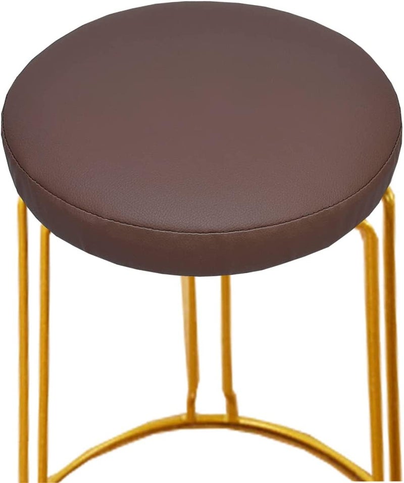 IYB-Flex-Leather Waterproof Round Bar Stool & Chair Seat Covers with Elastic Washable Stool Cushion Cover-(4.5 Inch/ 37 CM)-(Tan-Brown)-(Set of 2) - Image 5