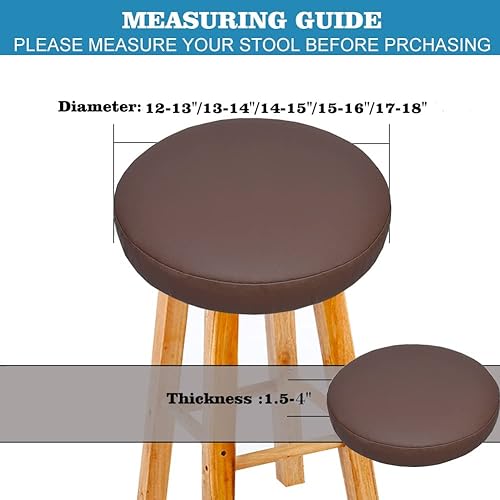 IYB-Flex-Leather Waterproof Round Bar Stool & Chair Seat Covers with Elastic Washable Stool Cushion Cover-(4.5 Inch/ 37 CM)-(Tan-Brown)-(Set of 2) - Image 3