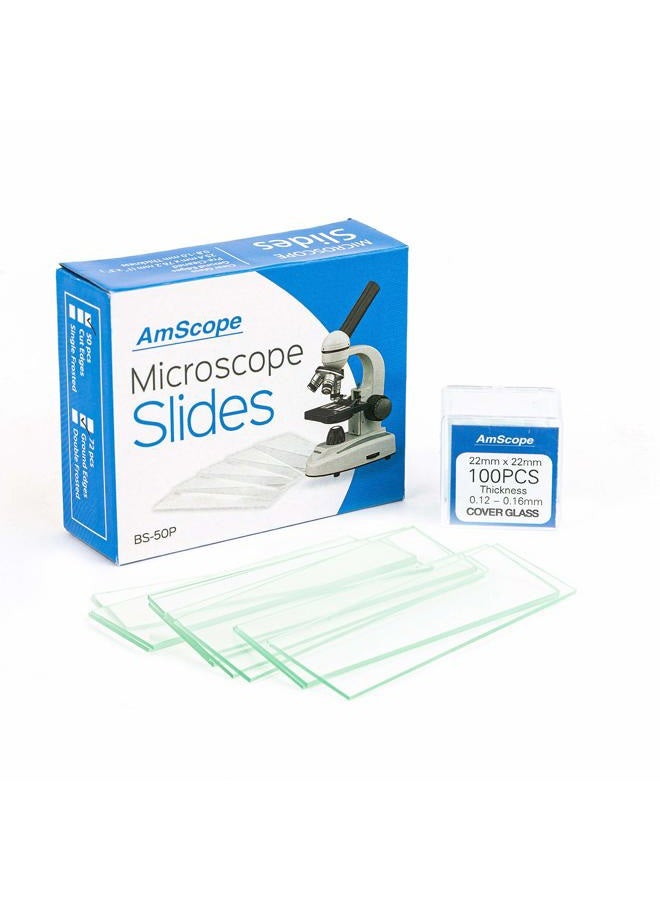 Amscope bs-50p-100s-22 pre-cleaned blank ground edge glass microscope slides and 100pc pre-cleaned square glass cover slips coverslips - Image 2