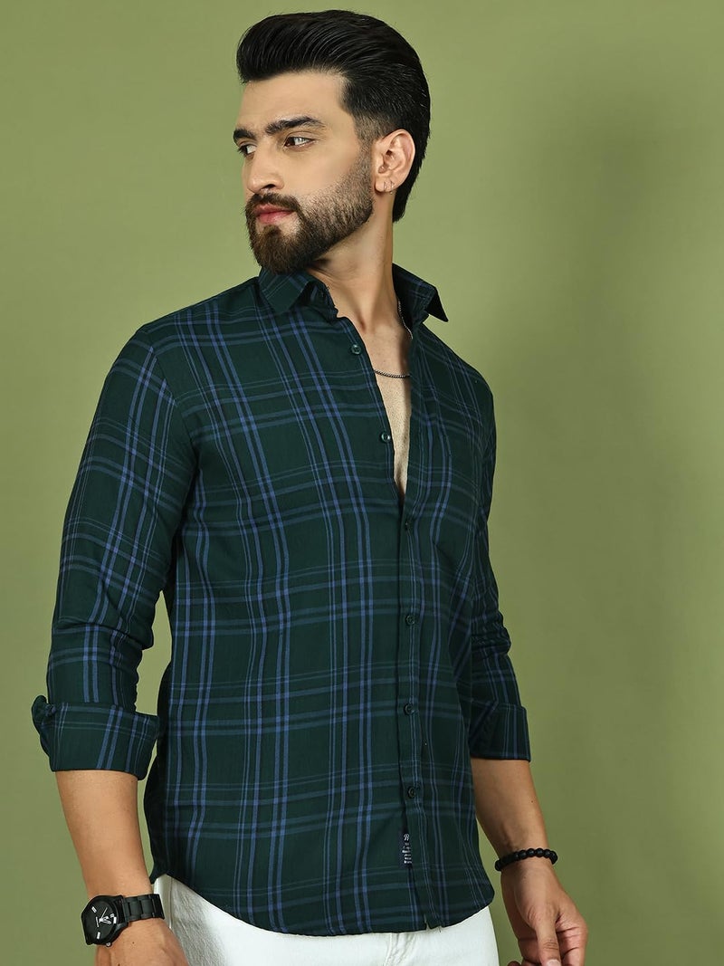 Indian Needle قميص كاجوال كلاسيكي للرجال من إنديان نيدل بتصميم مربعات 100% قطن - Image 4