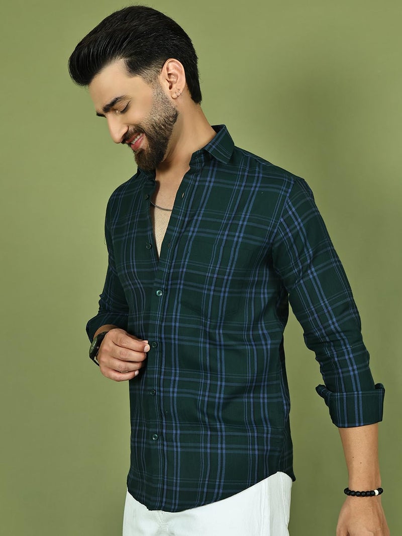 Indian Needle قميص كاجوال كلاسيكي للرجال من إنديان نيدل بتصميم مربعات 100% قطن - Image 2