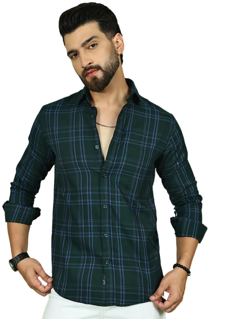 Indian Needle قميص كاجوال كلاسيكي للرجال من إنديان نيدل بتصميم مربعات 100% قطن - Image 1