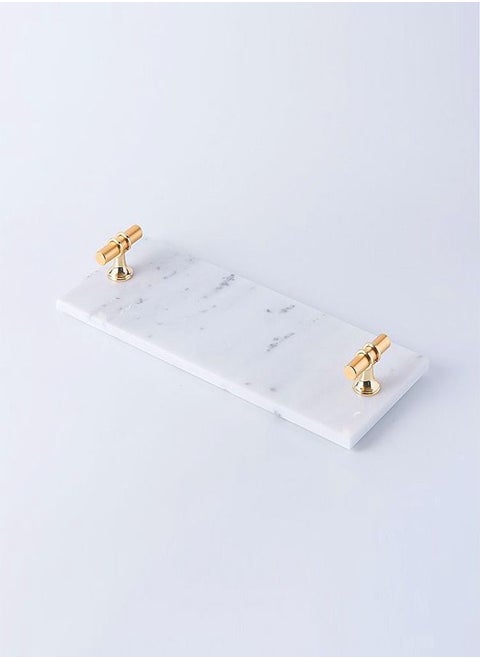 Multipurpose Rectangular Marble Tray with T Shaped Metal Handles