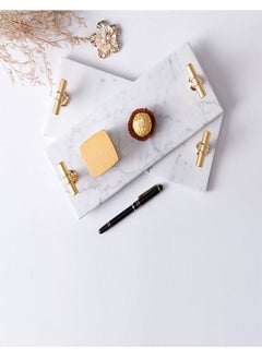 C&C Home Multipurpose Rectangular Marble Tray with T Shaped Metal Handles  - Image 2