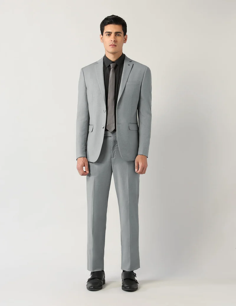 Arrow Light Grey Textured Tailored Fit Formal Dobby Suit for Men | Best Price UAE