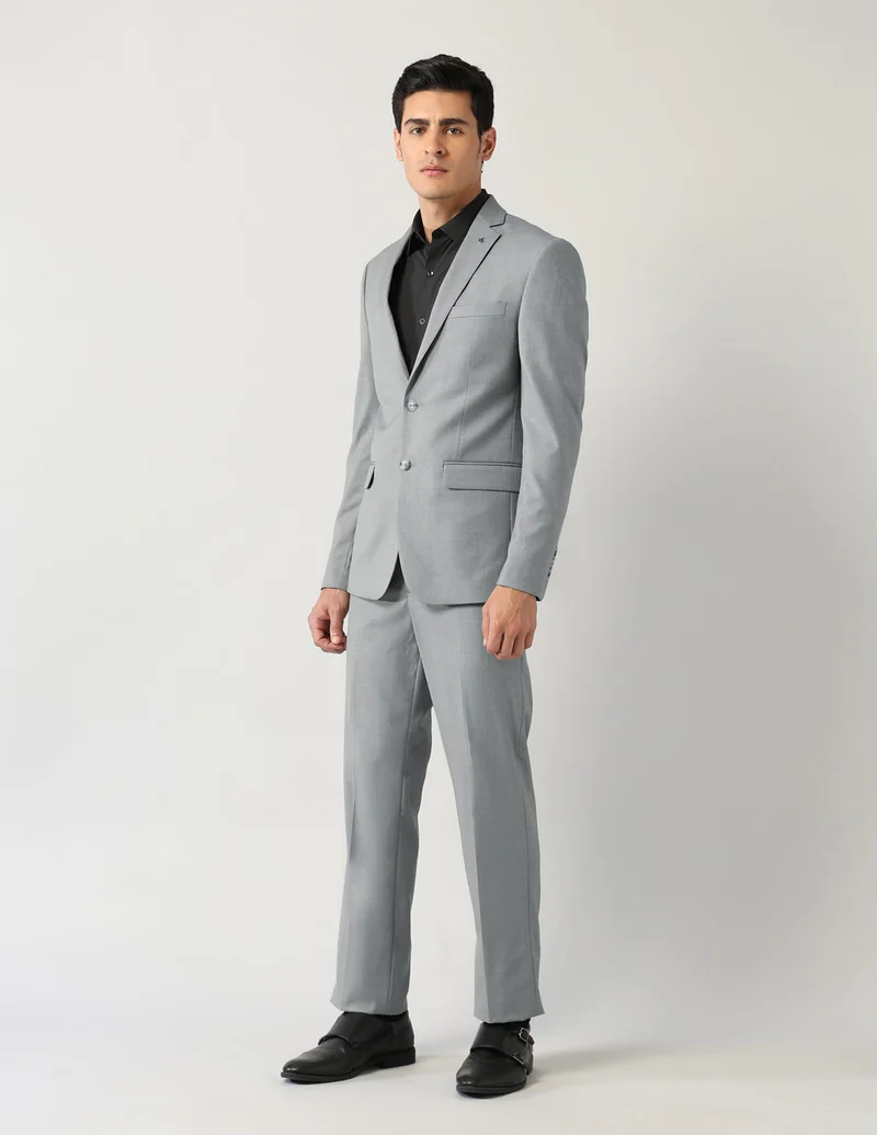 Arrow Light Grey Textured Tailored Fit Formal Dobby Suit for Men | Best Price UAE