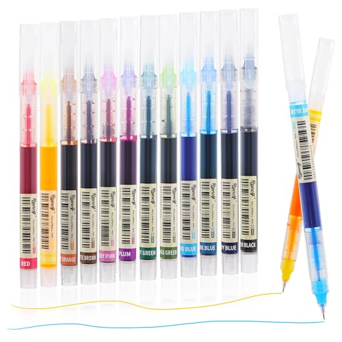 RIANCY Liquid Ink Rollerball Gel Pens, 0.5mm Extra Fine Point Tip, 12ct Assorted Colors, Smooth Writing No Smear No Bleed, Vibrant for Journaling, Drawing, Sketching, School Notes & Art Supplies - Image 1
