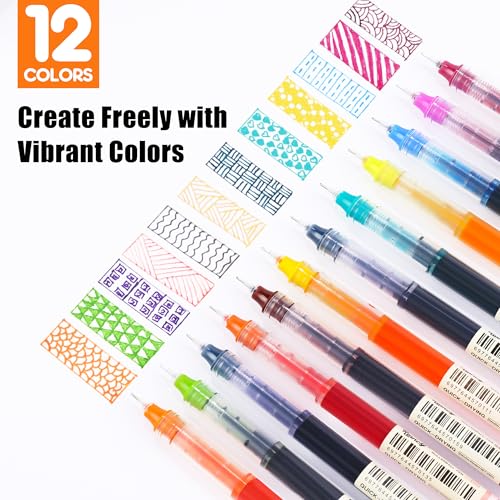 RIANCY Liquid Ink Rollerball Gel Pens, 0.5mm Extra Fine Point Tip, 12ct Assorted Colors, Smooth Writing No Smear No Bleed, Vibrant for Journaling, Drawing, Sketching, School Notes & Art Supplies - Image 3