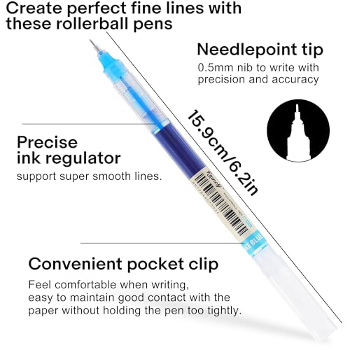 RIANCY Liquid Ink Rollerball Gel Pens, 0.5mm Extra Fine Point Tip, 12ct Assorted Colors, Smooth Writing No Smear No Bleed, Vibrant for Journaling, Drawing, Sketching, School Notes & Art Supplies - Image 2