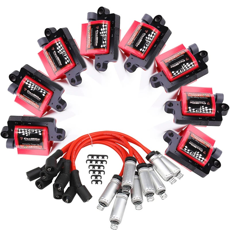 Pindex 8 Pack D581 UF271 Square Type Ignition Coils and Spark Plug Wires Set Compatible With 19992007 Chevy Silverado GMC Sierra Yukon 48L 53L 60L Replace Part Number 19418993 12558693 19355500