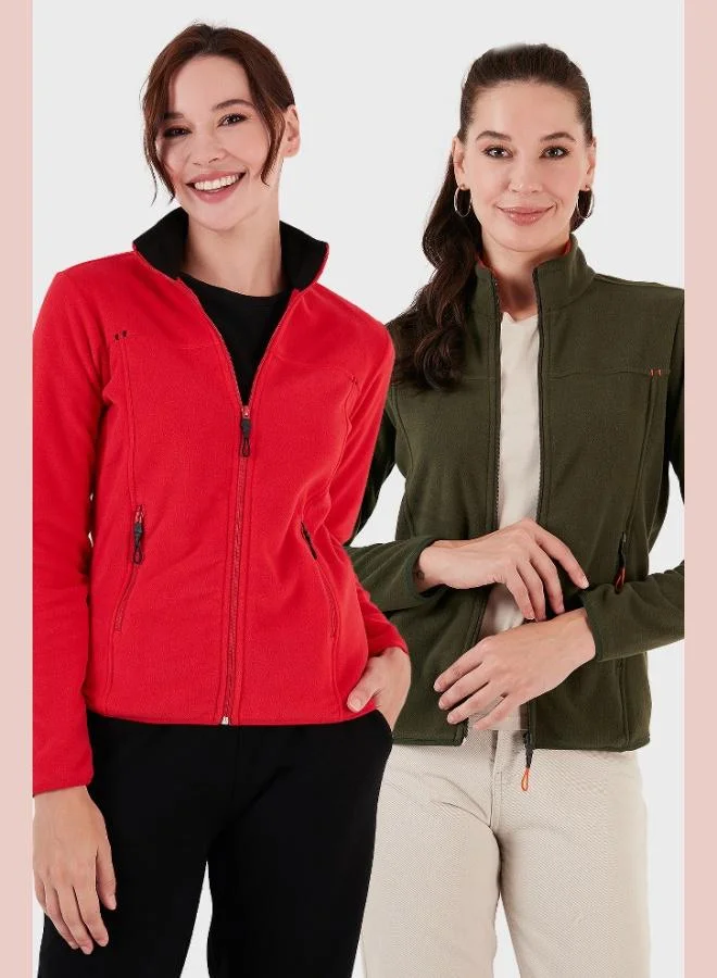 ليلا كارديجان نسائي من قطعتين بياقة مدورة وسحاب وجيوب من ليلى