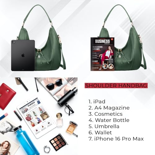 Fostelo Women's Vegan Leather New York Luxe Tote Handbag for Women | Hobo Bag for Work | Ladies Purse | Stylish Shoulder Bag | Gift For Women | Green - Image 5