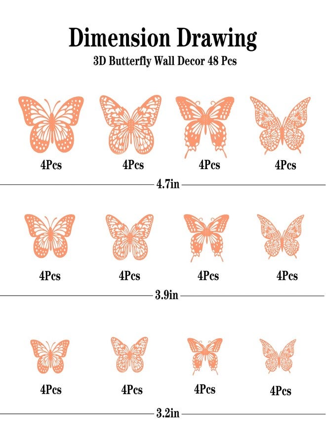 Meikeer 3D Butterfly Wall Decor 48 Pcs - 4 Styles & 3 Sizes, Removable Wall Stickers for Birthday, Party, Wedding Decorations & Interior Decor (Pink) - Image 2
