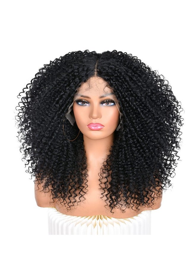 ANNISOUL - Nnisoul Black Curly Lace Front Wigs For Black Women Lace Front Wig Synthetic Hair Pre Plucked Deep Curly Wave 13X4X1 Hd Short Glueless Curly Afro Wig 17Inch - Image 1