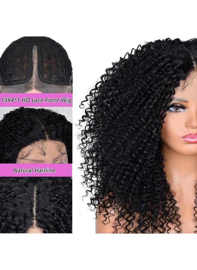 ANNISOUL - Nnisoul Black Curly Lace Front Wigs For Black Women Lace Front Wig Synthetic Hair Pre Plucked Deep Curly Wave 13X4X1 Hd Short Glueless Curly Afro Wig 17Inch - Image 1
