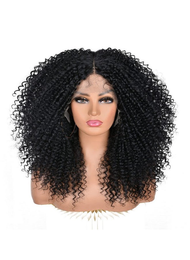 ANNISOUL - Nnisoul Black Curly Lace Front Wigs For Black Women Lace Front Wig Synthetic Hair Pre Plucked Deep Curly Wave 13X4X1 Hd Short Glueless Curly Afro Wig 17Inch - Image 1