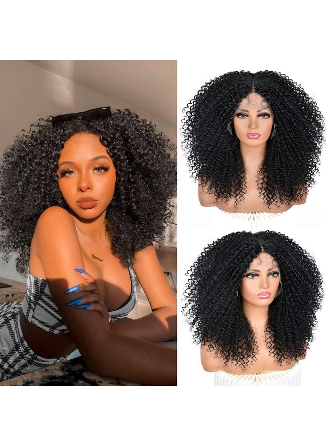 ANNISOUL - Nnisoul Black Curly Lace Front Wigs For Black Women Lace Front Wig Synthetic Hair Pre Plucked Deep Curly Wave 13X4X1 Hd Short Glueless Curly Afro Wig 17Inch - Image 1