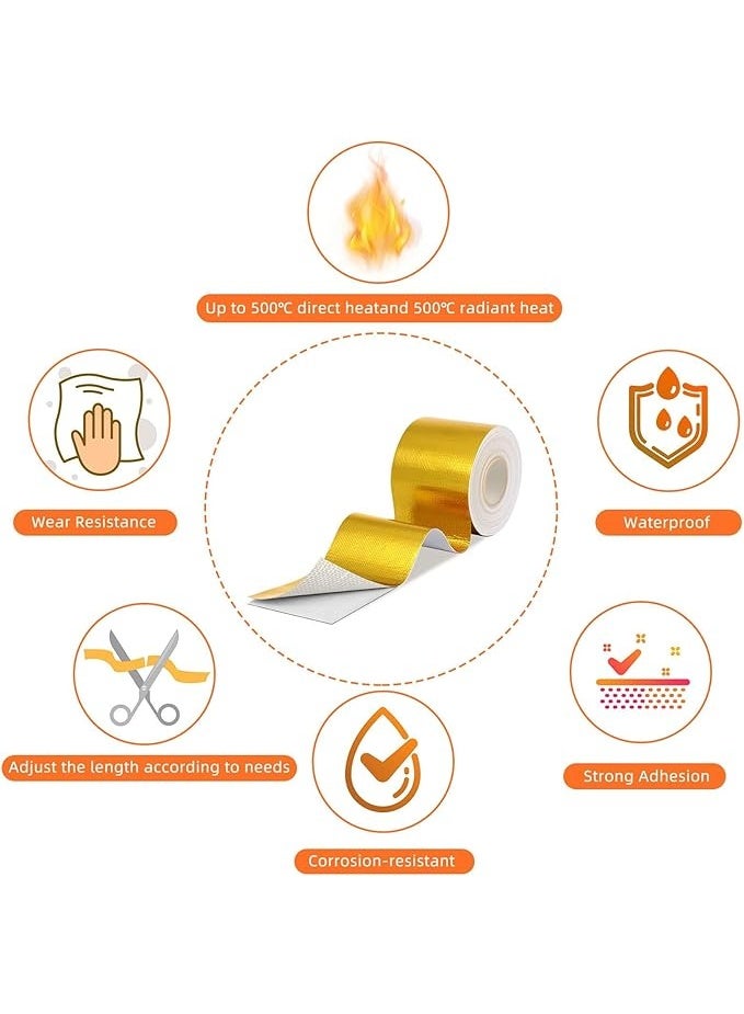 erorex 2 Rolls Gold Heat Shield Tape - Aluminum Foil Heat Reflective Adhesive, Thermal Barrier Self-Adhesive Tape for Hose and Auto Use, 2 Inch x 32.8 ft Brand: - Image 3