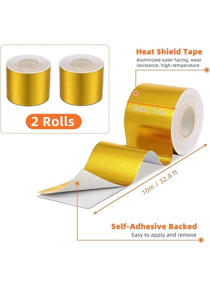 erorex 2 Rolls Gold Heat Shield Tape - Aluminum Foil Heat Reflective Adhesive, Thermal Barrier Self-Adhesive Tape for Hose and Auto Use, 2 Inch x 32.8 ft Brand: - Image 2