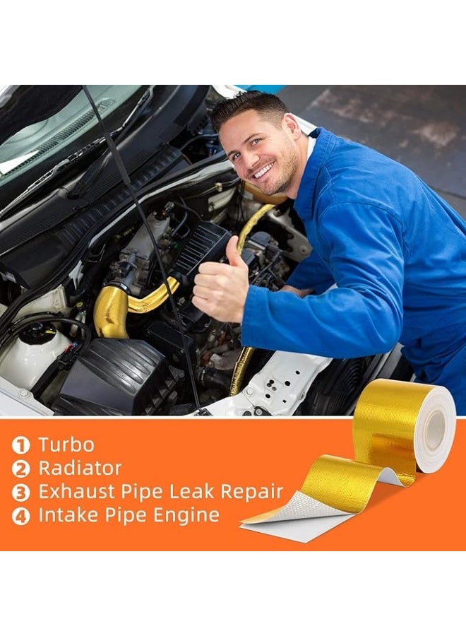 erorex 2 Rolls Gold Heat Shield Tape - Aluminum Foil Heat Reflective Adhesive, Thermal Barrier Self-Adhesive Tape for Hose and Auto Use, 2 Inch x 32.8 ft Brand: - Image 4