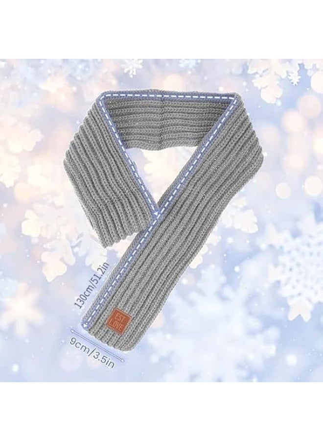 Kids Winter Knit Scarves Soft Knitted Neck Warmer Scarf Warm Scarves Wrap for Boys Girls Grey 130cm*9cm, One Size - Image 3