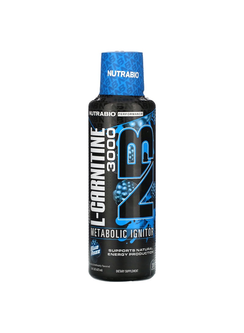 NutraBio LeanShots L-Carnitine 3000, Blue Razz, 16 fl oz (473 ml)