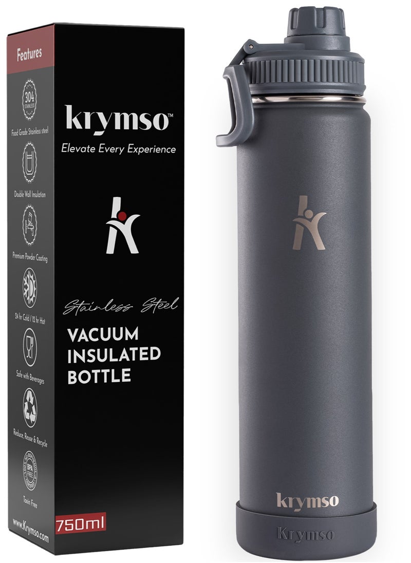 KRYMSO KRYMSO, 750ml Stainless Steel Water Bottle, Double Wall Insulated Water Bottle, Leak Proof, BPA Free, Silicone Boot, Thermos Bottle, Cold Hot Bottle for Kids, School, Gym  - Image 1