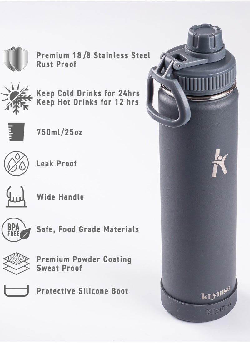 KRYMSO KRYMSO, 750ml Stainless Steel Water Bottle, Double Wall Insulated Water Bottle, Leak Proof, BPA Free, Silicone Boot, Thermos Bottle, Cold Hot Bottle for Kids, School, Gym  - Image 4