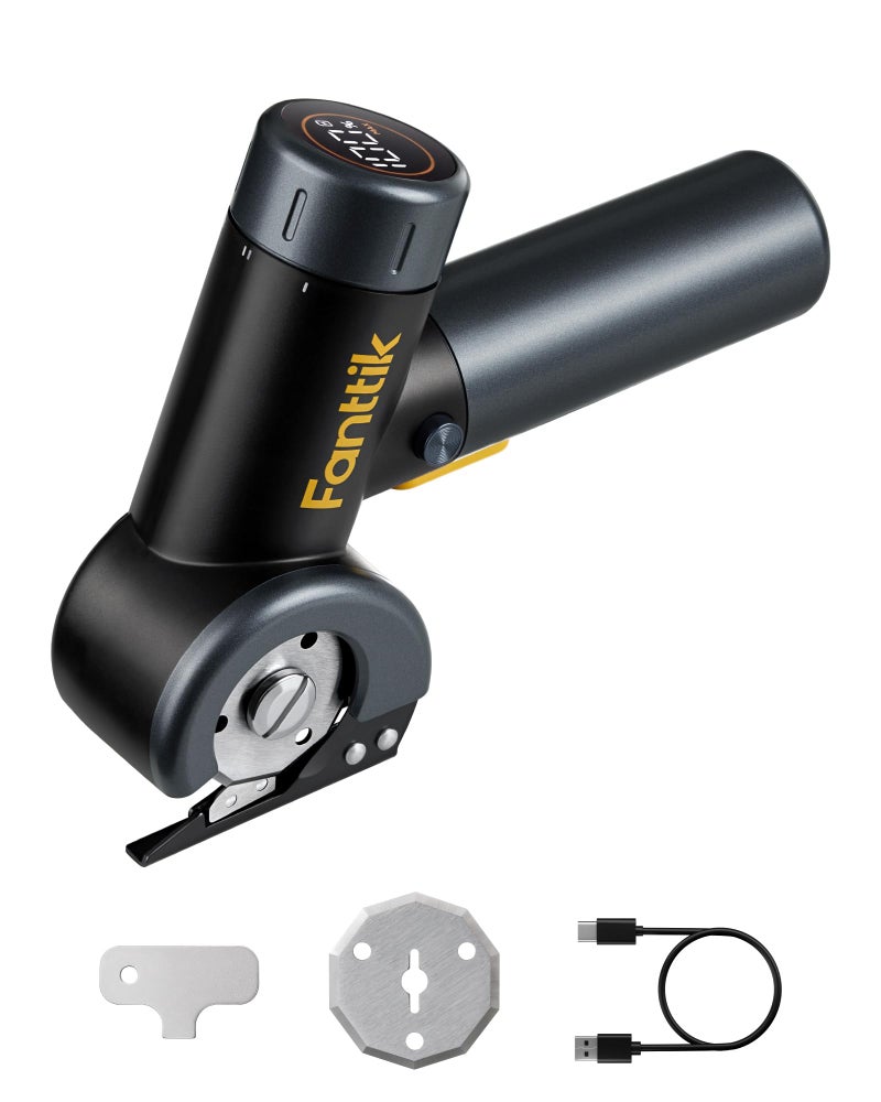 Fanttik C8 Nano Easyswap Cordless Electric Scissors with LED Display TypeC Rechargeable Cardboard Cutter with 2 Blades EasySwap Blade Change LED Light for Thin Cardboard Box Carpet Leather Black