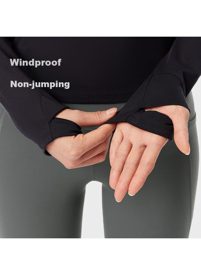 Keep Long-sleeve T-shirt For Women, Spring Outdoor Running Sportswear, Fitness Warm Breathable Top, Oat Milk Color, Size S - Image 4