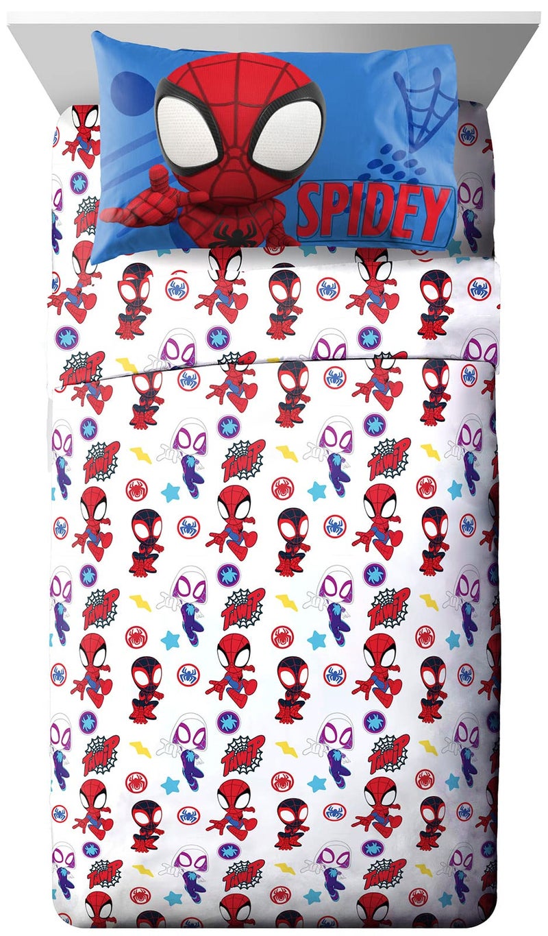 Jay Franco Kids Sheet Set with Fitted Flat Sheets Pillow Cover UltraSoft Bedding with Pillowcase for Room Decor White Spidey Friends 3 Piece Toddler - Image 2