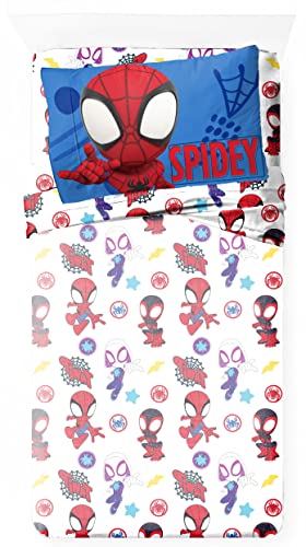 Jay Franco Kids Sheet Set with Fitted Flat Sheets Pillow Cover UltraSoft Bedding with Pillowcase for Room Decor White Spidey Friends 3 Piece Toddler - Image 3