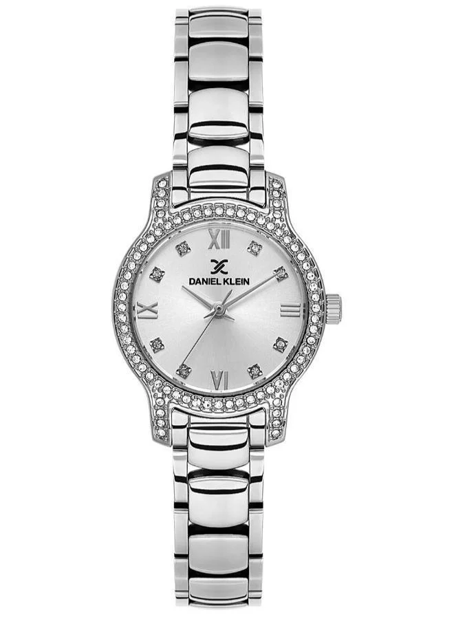 Daniel Klein Women's Stainless Steel Silver Alloy Case Analog Silver Round Sunray Dial Japanese Quartz Premium 30 Meters Water Resistant