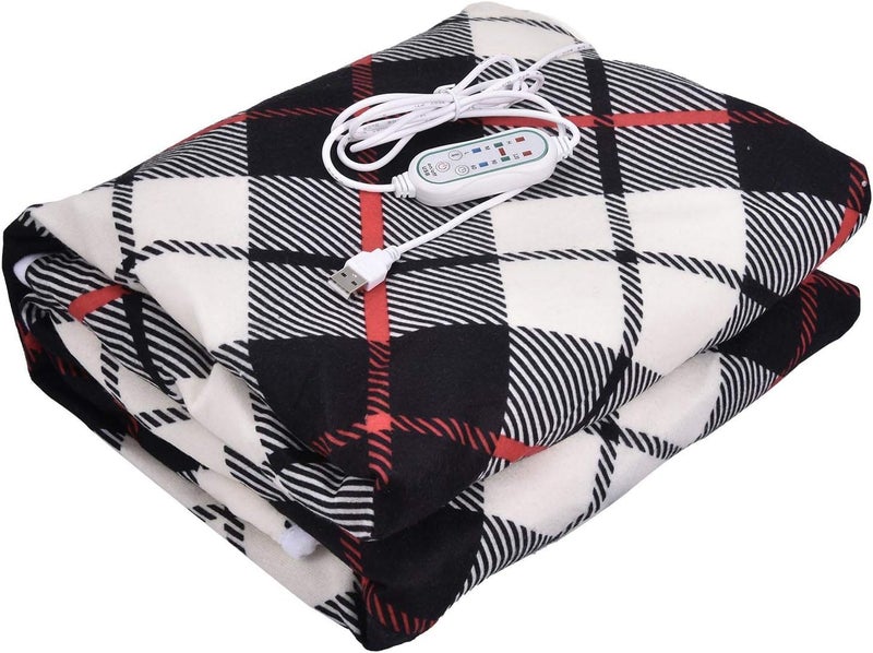 Heated Electric Throw Blanket - Mink Red Plaid Heated Blanket with a Timing Function - Washable Bed Blankets, Winter Thermal Insulation Products for Sofas, Bedrooms, Dormitorys, and Cars Use - Image 1