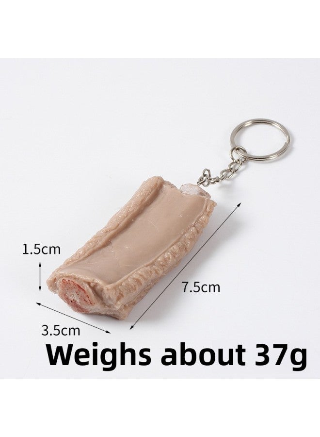 PVC Simulation Ribs Model Creative Simulation Food Play Key Chain Bag Pendant Simulation Food Row Pendant-Color:Long-Steamed Pops-Normal Keychain-Specifications:7.5cm*3.5cm  - Image 1