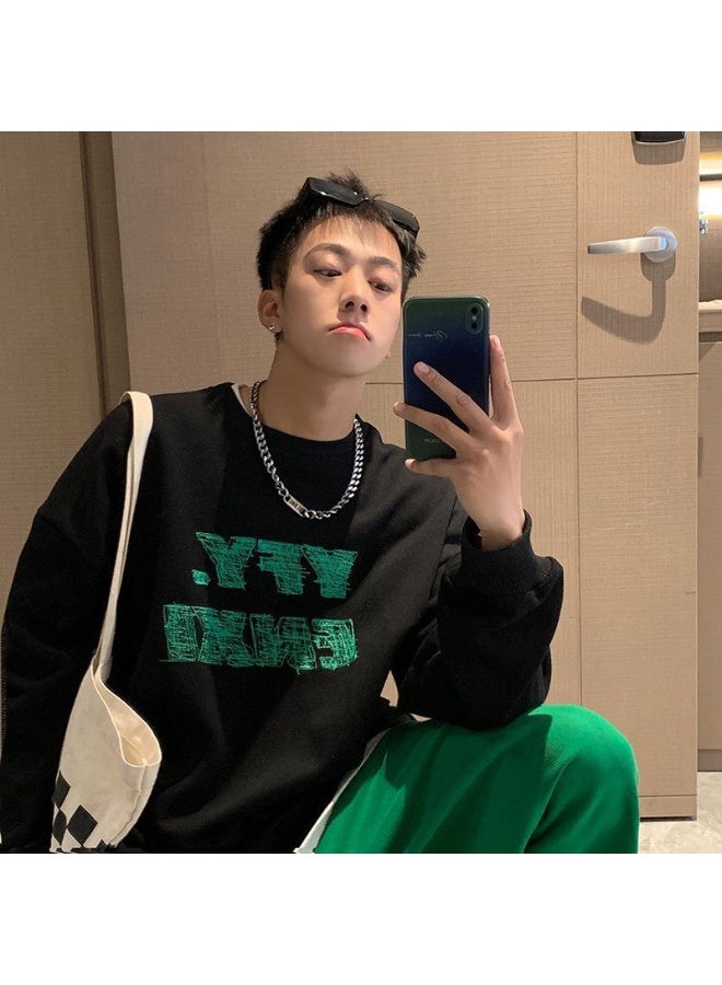 New Round Neck Retro Printed Hooded Sweatshirt