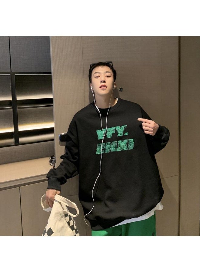 New Round Neck Retro Printed Hooded Sweatshirt