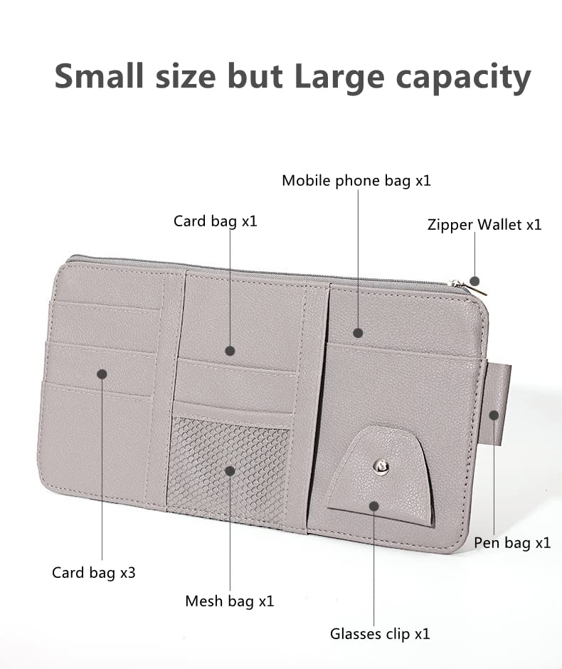 BROGBUS Car Visor Organizer Sun Visor Organizer For Car Pens, Sunglasses And Document Pockets (Grey, Car Boot Bags) - Image 5