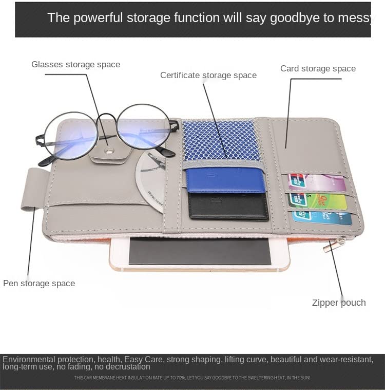 BROGBUS Car Visor Organizer Sun Visor Organizer For Car Pens, Sunglasses And Document Pockets (Grey, Car Boot Bags) - Image 2