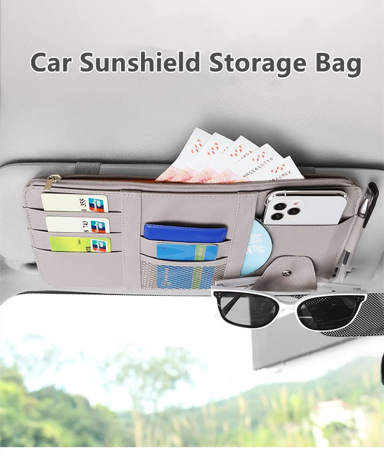 BROGBUS Car Visor Organizer Sun Visor Organizer For Car Pens, Sunglasses And Document Pockets (Grey, Car Boot Bags) - Image 3