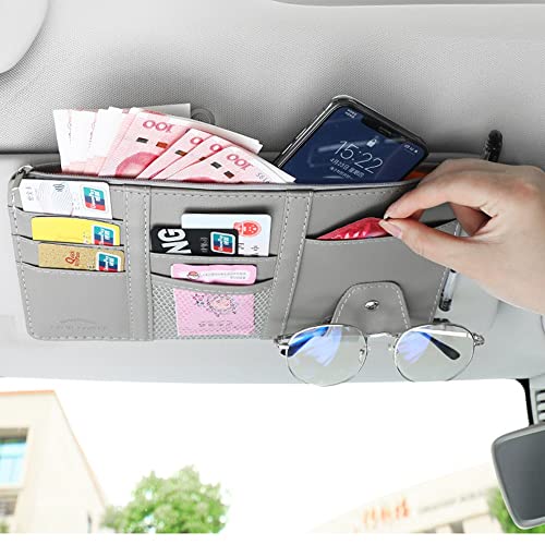 BROGBUS Car Visor Organizer Sun Visor Organizer For Car Pens, Sunglasses And Document Pockets (Grey, Car Boot Bags) - Image 1