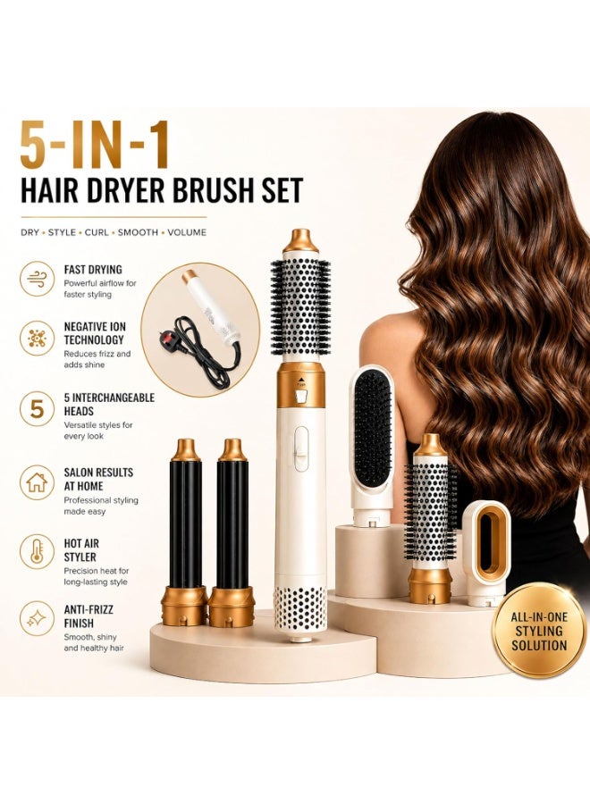 5 in 1 Hot Air Brush Hair Styler, Multifunctional Hair Styling Tool with 3 Heat Levels, Blow Dryer Brush for Straightening Curling and Drying - Image 2