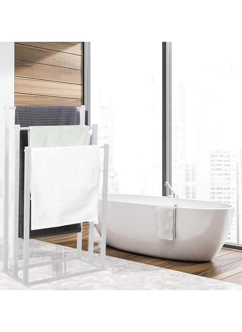 XiuWoo 3-Tier Large Capacity Freestanding Metal Folding Towel Rack, Anti-rust Coating Metal Ladder Towel Holder, Drying Stand, Bathroom Bath Organizer Rack for Space Saving  - Image 5