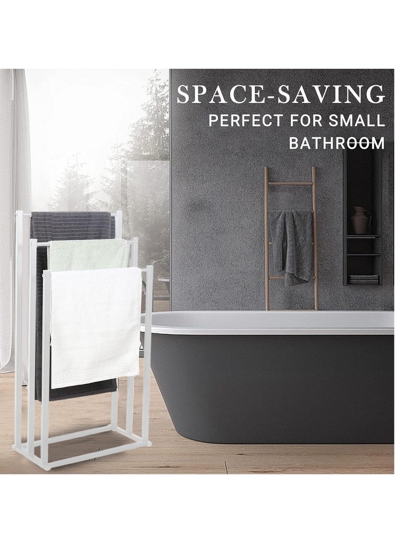 XiuWoo 3-Tier Large Capacity Freestanding Metal Folding Towel Rack, Anti-rust Coating Metal Ladder Towel Holder, Drying Stand, Bathroom Bath Organizer Rack for Space Saving  - Image 3