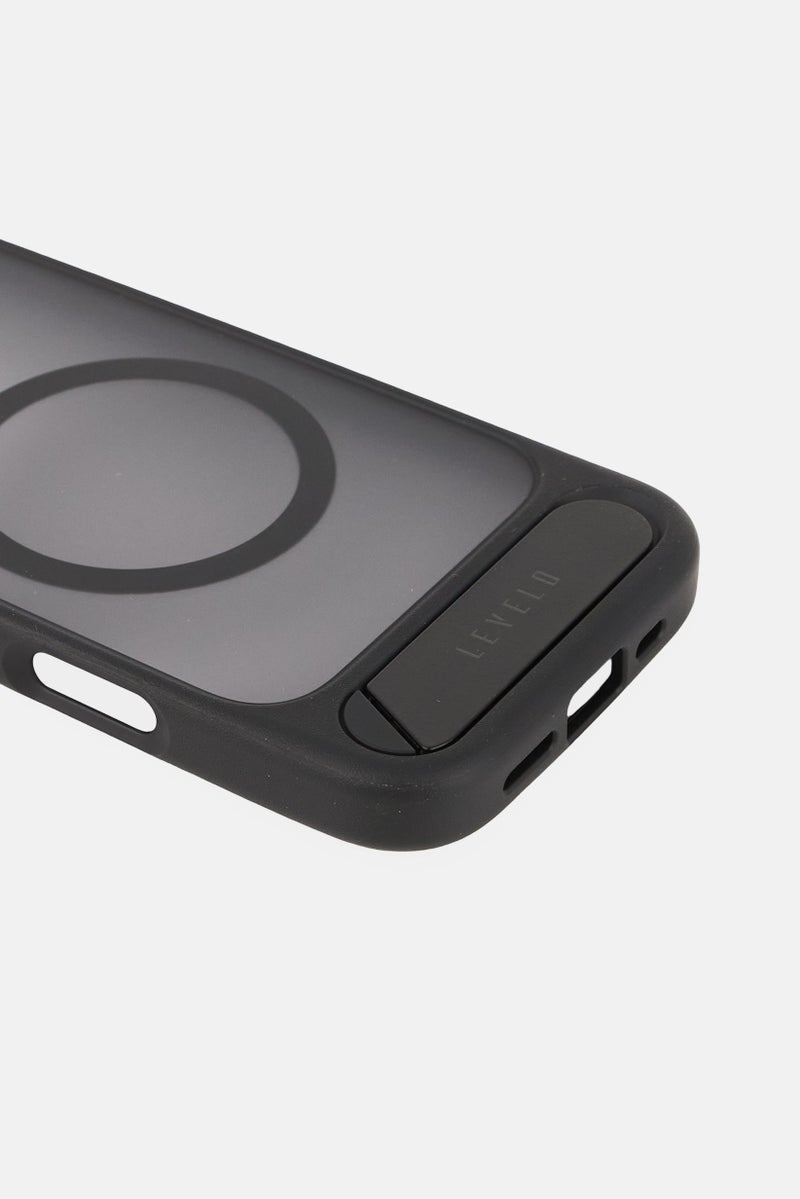 LEVELO iPhone 16 Pro Matte Case With Bottom Stand Grip, Black - Image 3