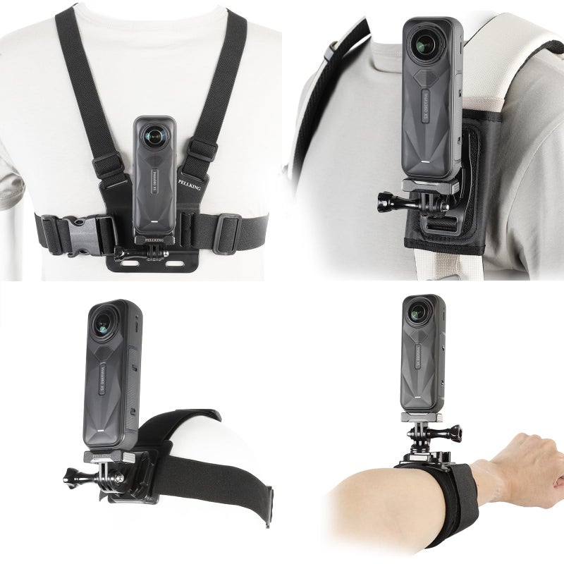 PellKing 4-in-1 Magnetic Quick Release Mount Kit for Insta360 X5,Including Chest Strap Head Strap Wrist and Backpack Clip, 360Â°Rotating Adapter J Hook Clip Mount for Insta360 One X5 Camera and GoPro - Image 1